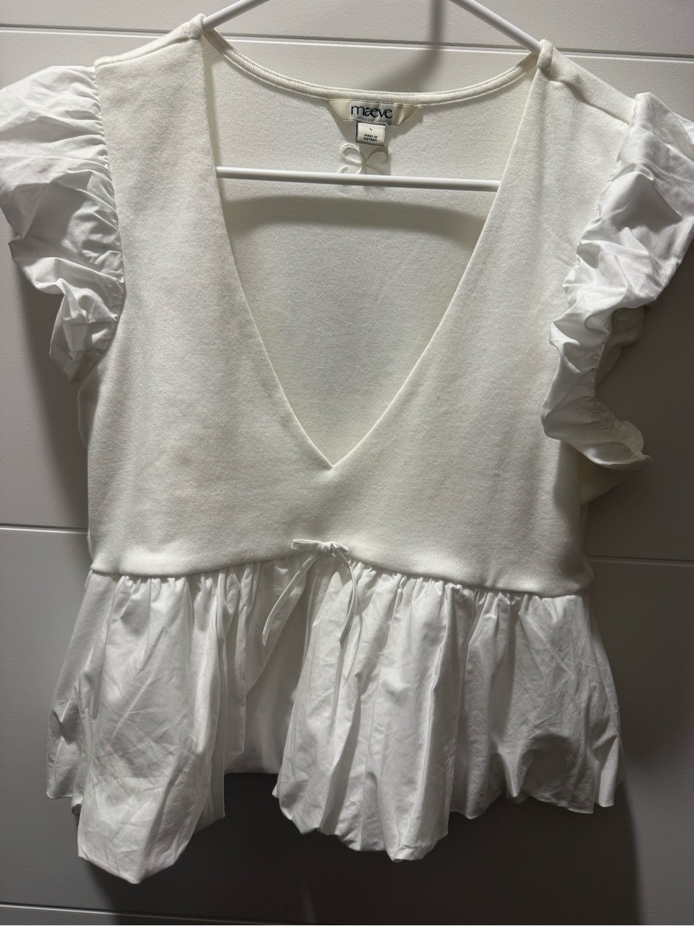 Maeve Cream V-Neck Ruffle Peplum Tunic